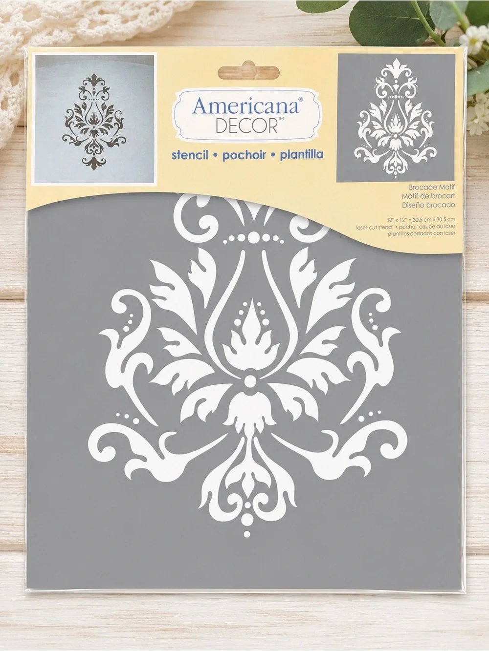 Americana Decor Brocade Motif Stencil 12” x 12” Reusable Wall Furniture Craft
